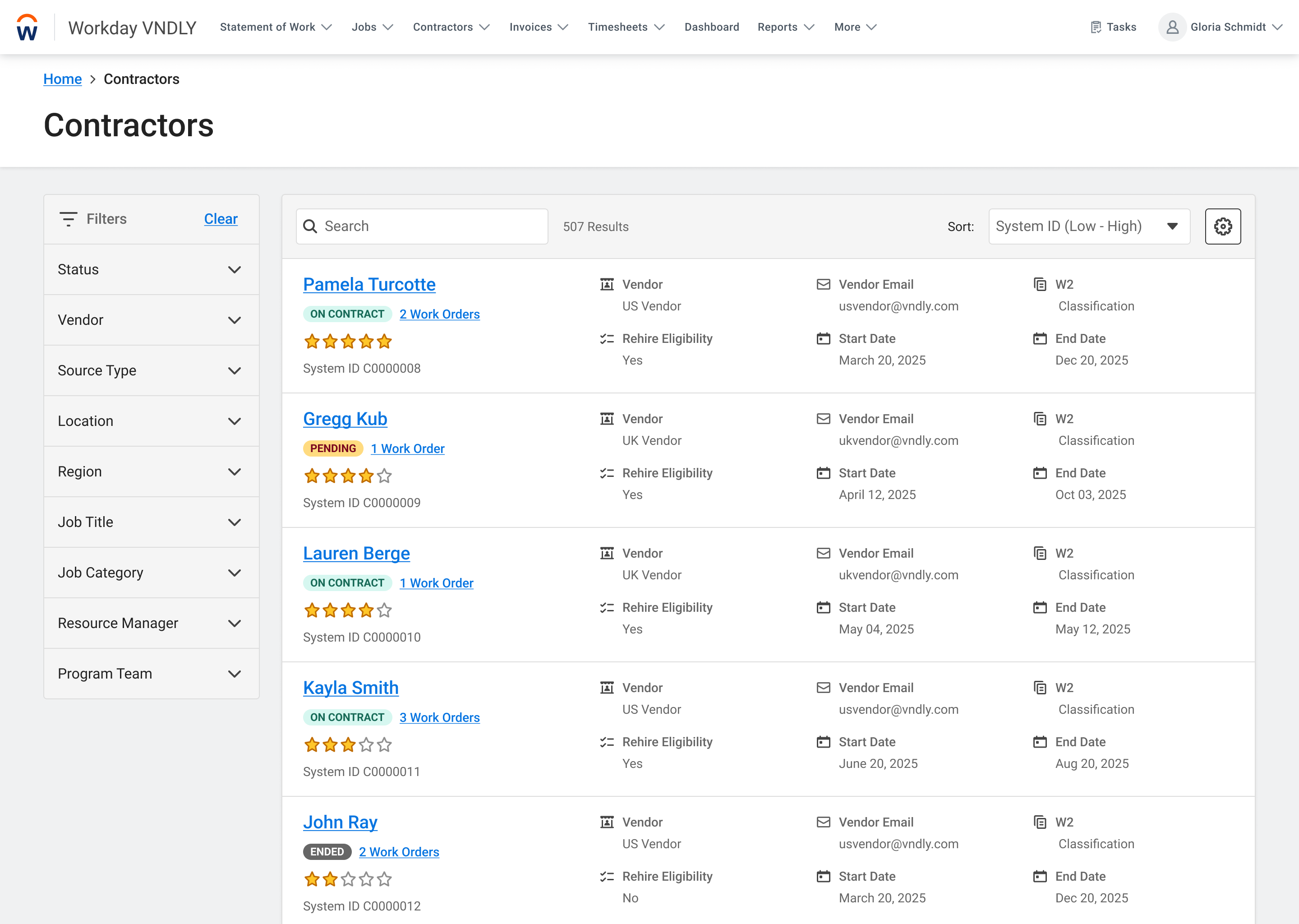 screenshot of Workday VNDLY